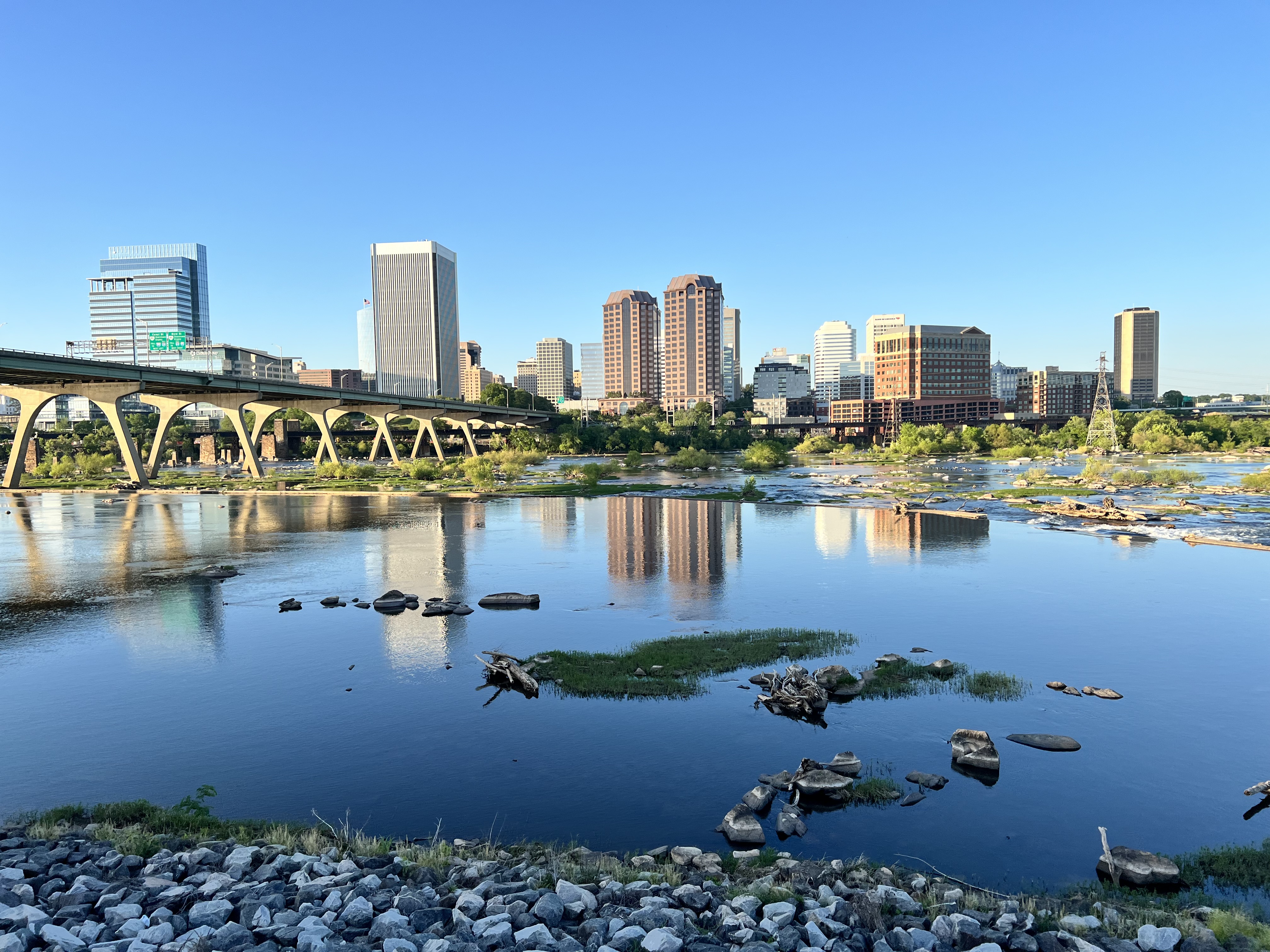 Richmond, Virginia skyline along the James River